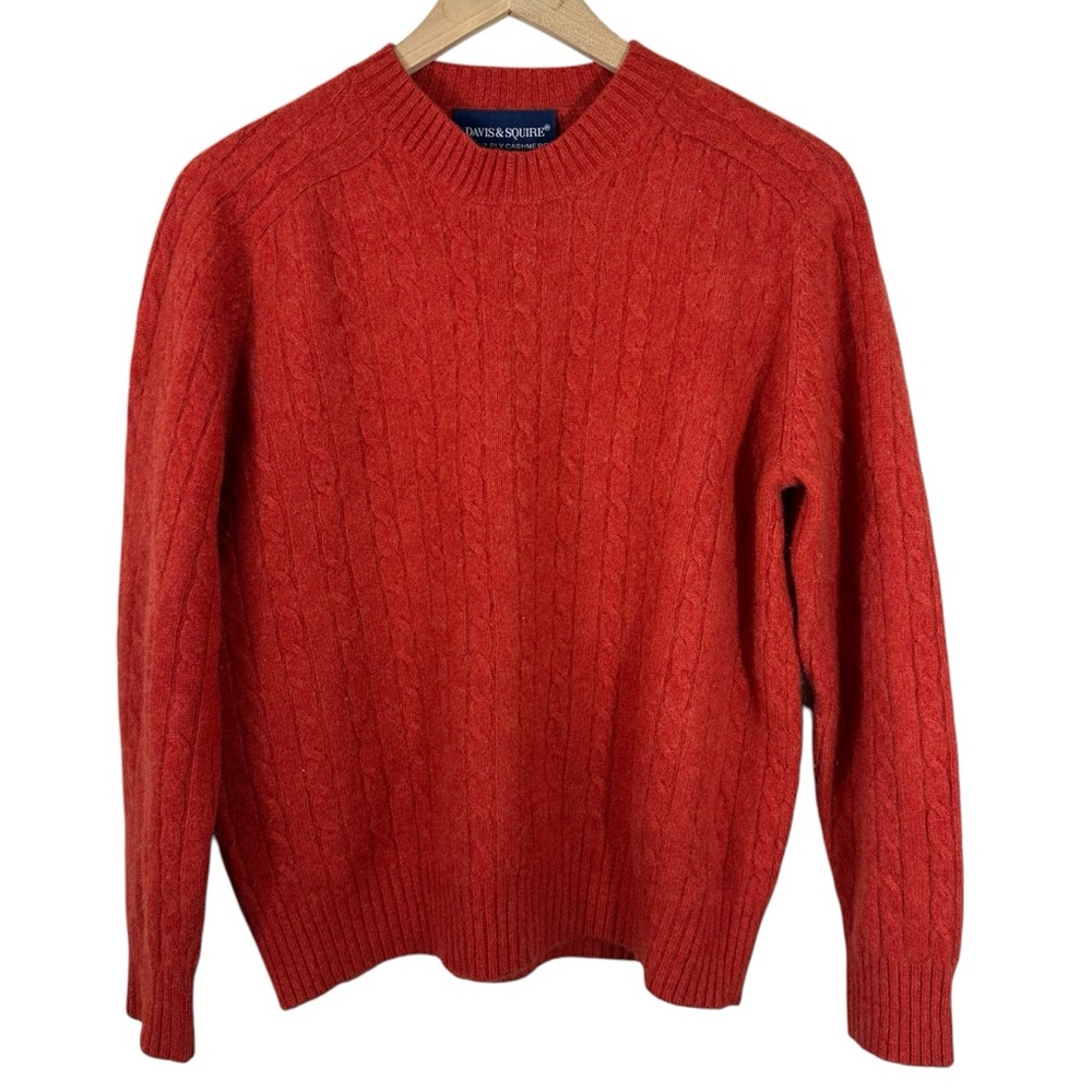 Davis & Squire 2 Ply Cable Cashmere Orange Mens Sweater Size Medium - Picture 1 of 7
